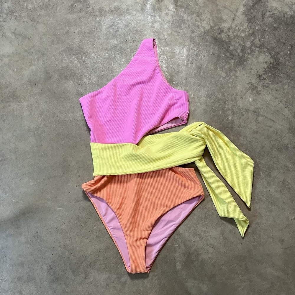 Beach Riot Swimsuit Womens Size XS Carlie One Piece Fruity Color Block Tie Waist